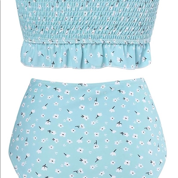 MOOSLOVER Women's Shirred Bandeau Bikini Top High Waisted Bottom 2 P Swimsuits - Picture 8 of 9